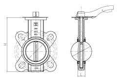 Wafer type butterfly valve with steel body and stainless steel disk and EPDM seat, DN32/40, PN16. PA300 series 